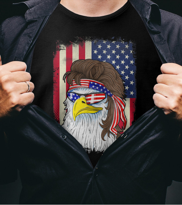 American Bald Eagle Mullet 4Th Of July USA Flag Sunglasses Patriotic T-Shirt