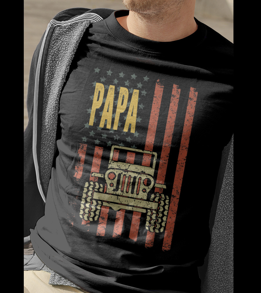 Papa American Flag Vintage Jeeps T-Shirt