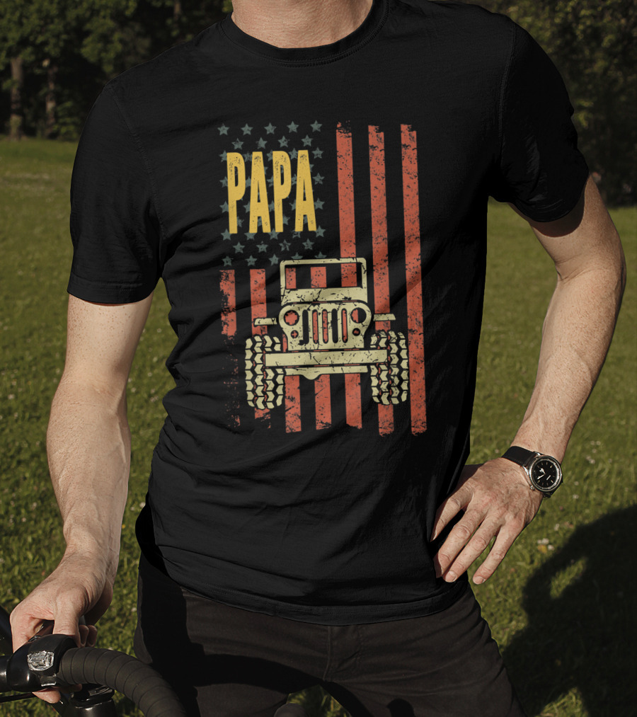 Papa American Flag Vintage Jeeps T-Shirt