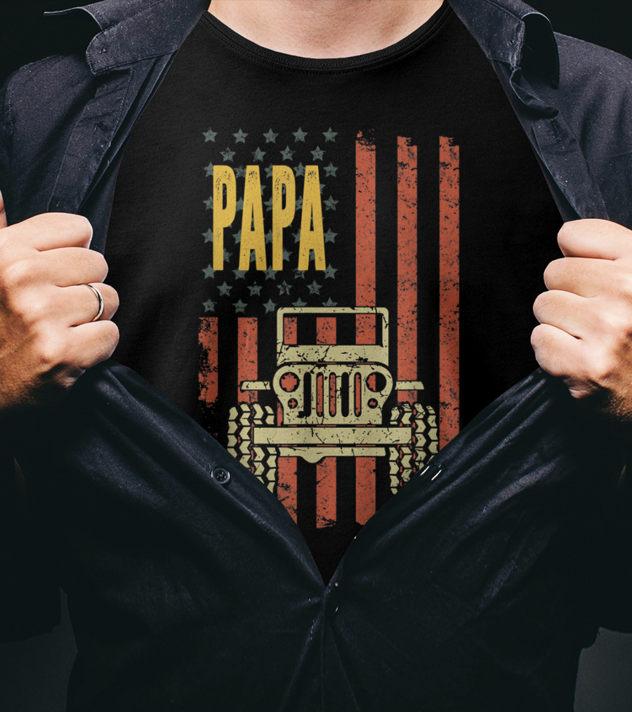Papa American Flag Vintage Jeeps T-Shirt