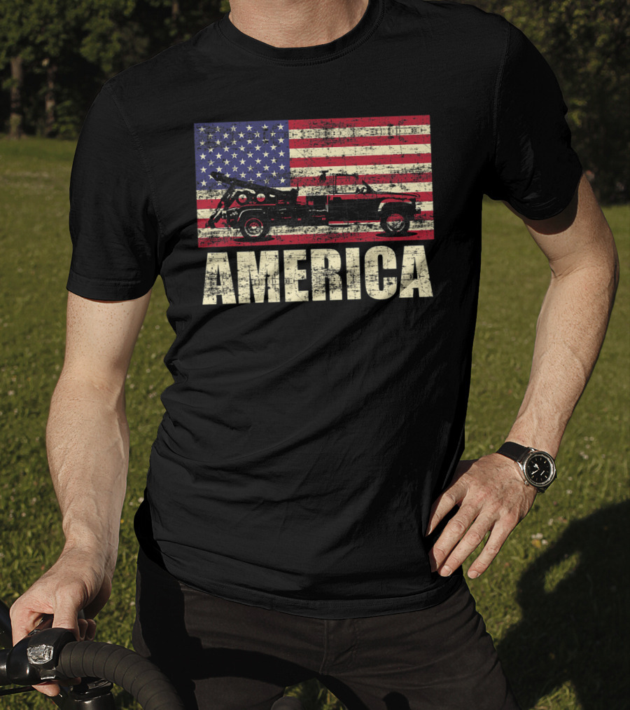 America Tow Truck Patriotic Pickup Flag T-Shirt