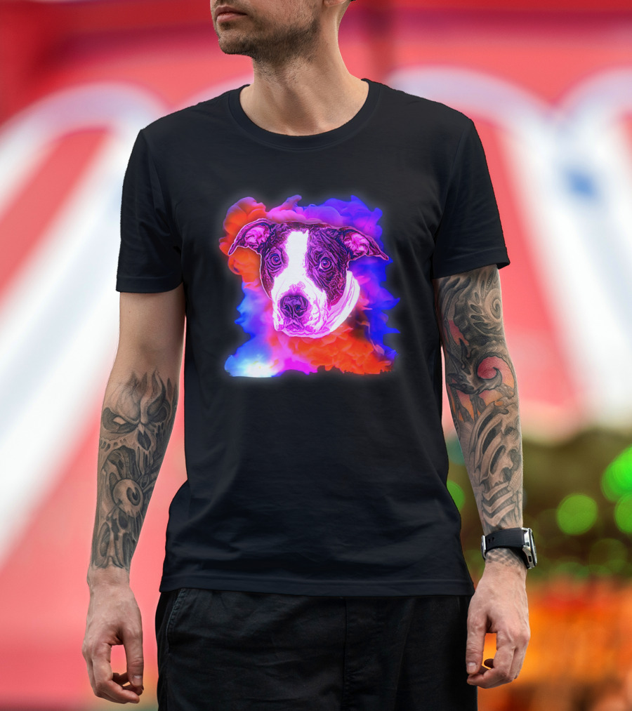 Trippy Animated Augmented Reality Dog with Vivid Colorful Background T-Shirt