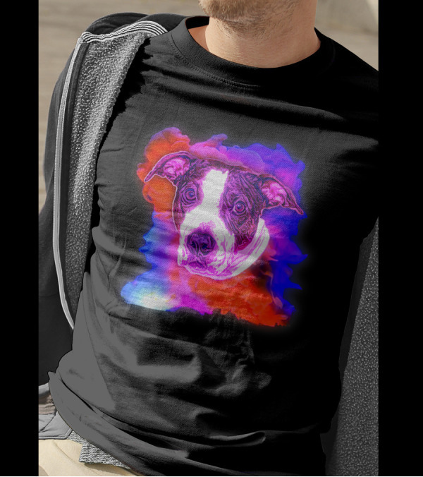 Trippy Animated Augmented Reality Dog With Vivid Colorful Background T-Shirt
