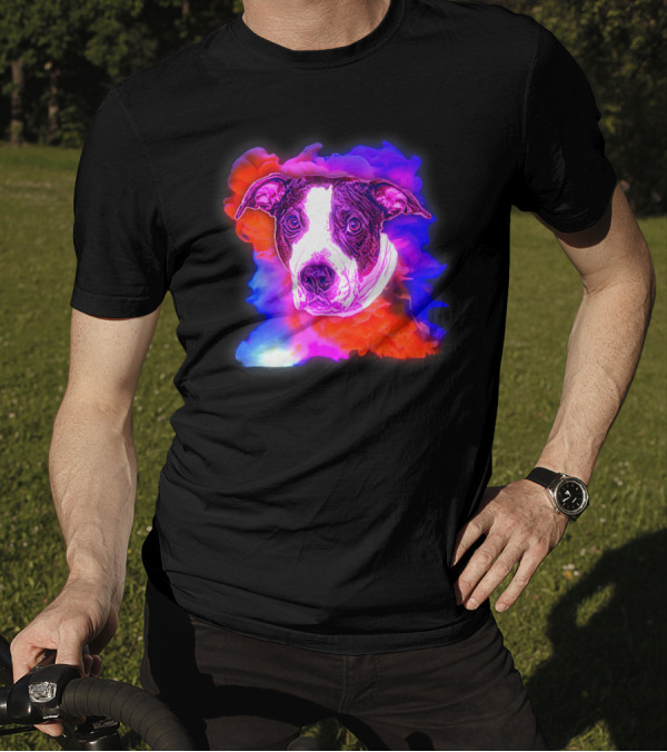 Trippy Animated Augmented Reality Dog With Vivid Colorful Background T-Shirt