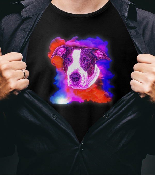 Trippy Animated Augmented Reality Dog With Vivid Colorful Background T-Shirt
