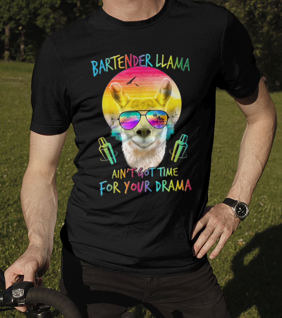 Bartender Llama Ain't Got Time For Your Drama Retro Sunset Vibes T-Shirt