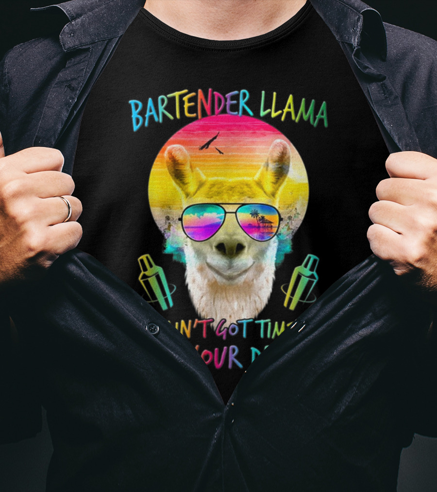 Bartender Llama Ain't Got Time For Your Drama Retro Sunset Vibes T-Shirt