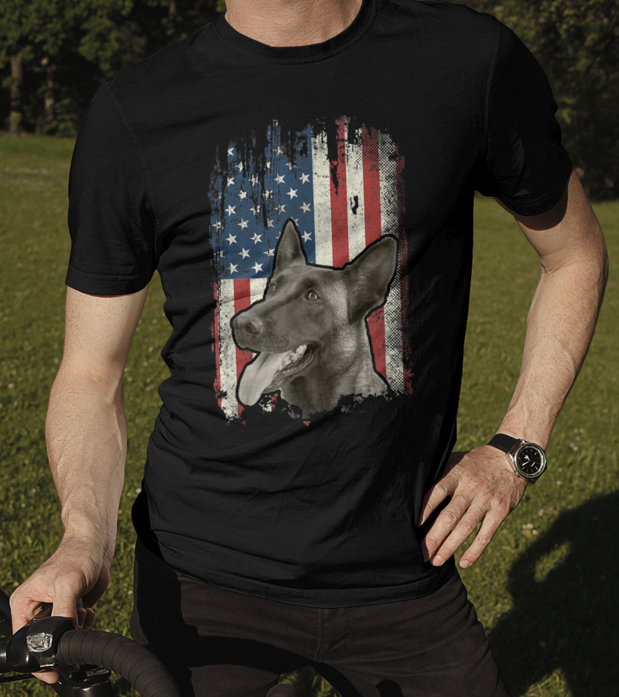 Belgian Malinois Patriotic American Flag USA T-Shirt