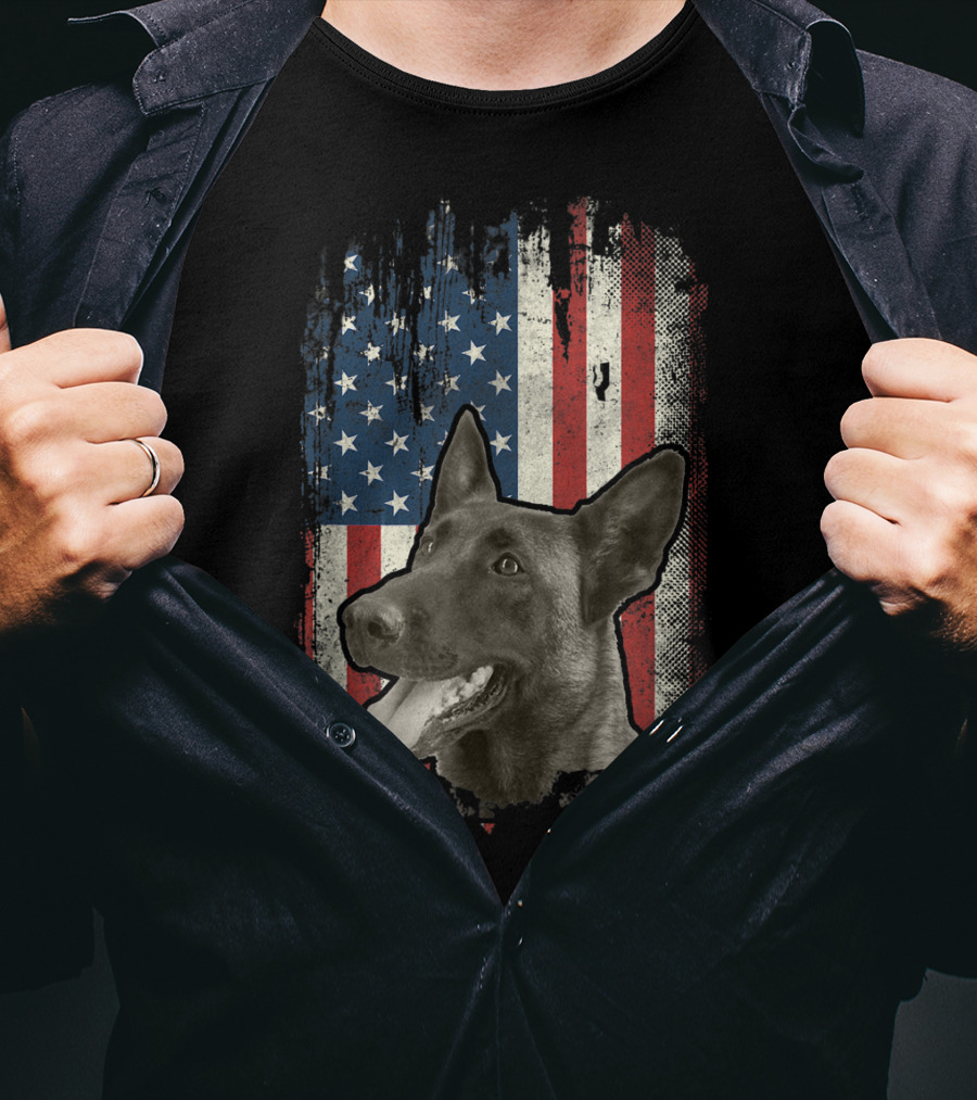 Belgian Malinois Patriotic American Flag USA T-Shirt