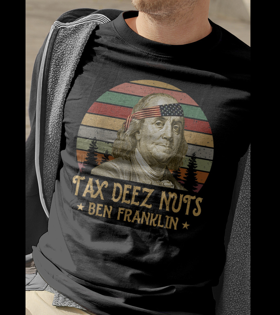 Ben Franklin Tax Deez Nuts American Flag Bandana Retro Stripes T-Shirt