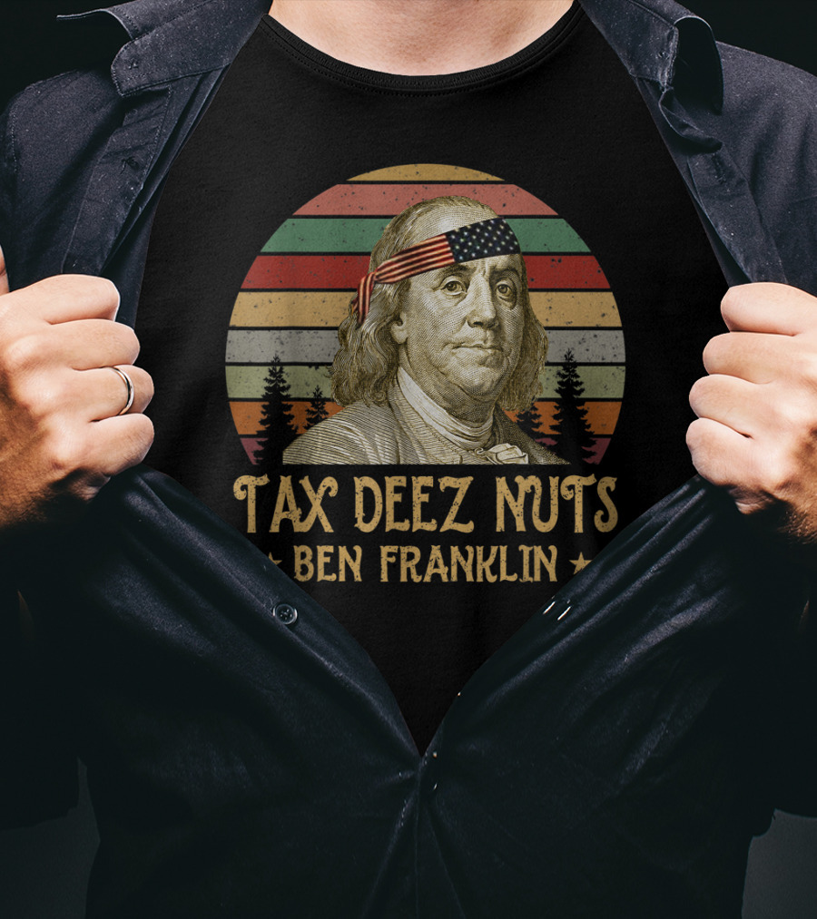 Ben Franklin Tax Deez Nuts American Flag Bandana Retro Stripes T-Shirt