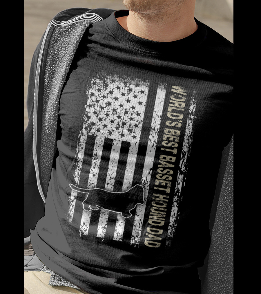 World's Best Basset Hound Dad Patriotic USA Flag T-Shirt