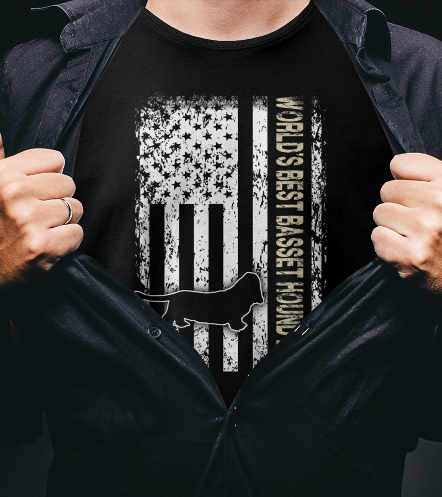 World's Best Basset Hound Dad Patriotic USA Flag T-Shirt