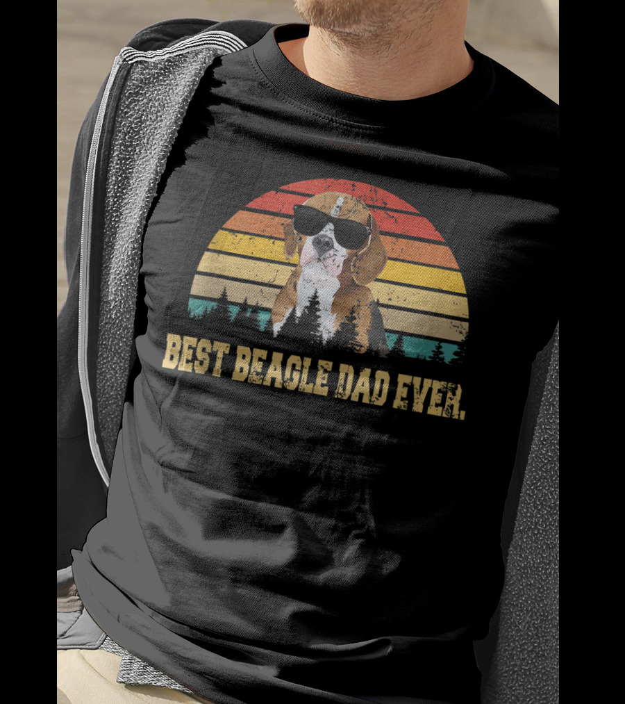 Best Beagle Dad Ever Retro Sunset Fathers Day T-Shirt