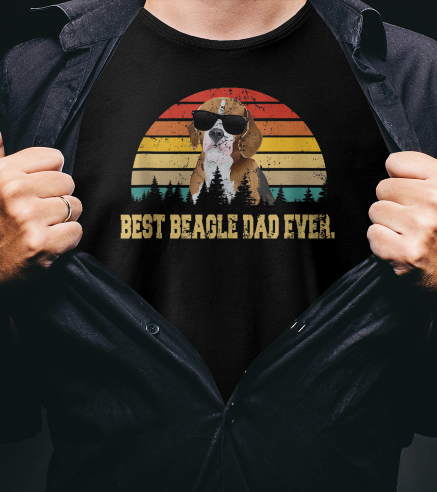 Best Beagle Dad Ever Retro Sunset Fathers Day T-Shirt