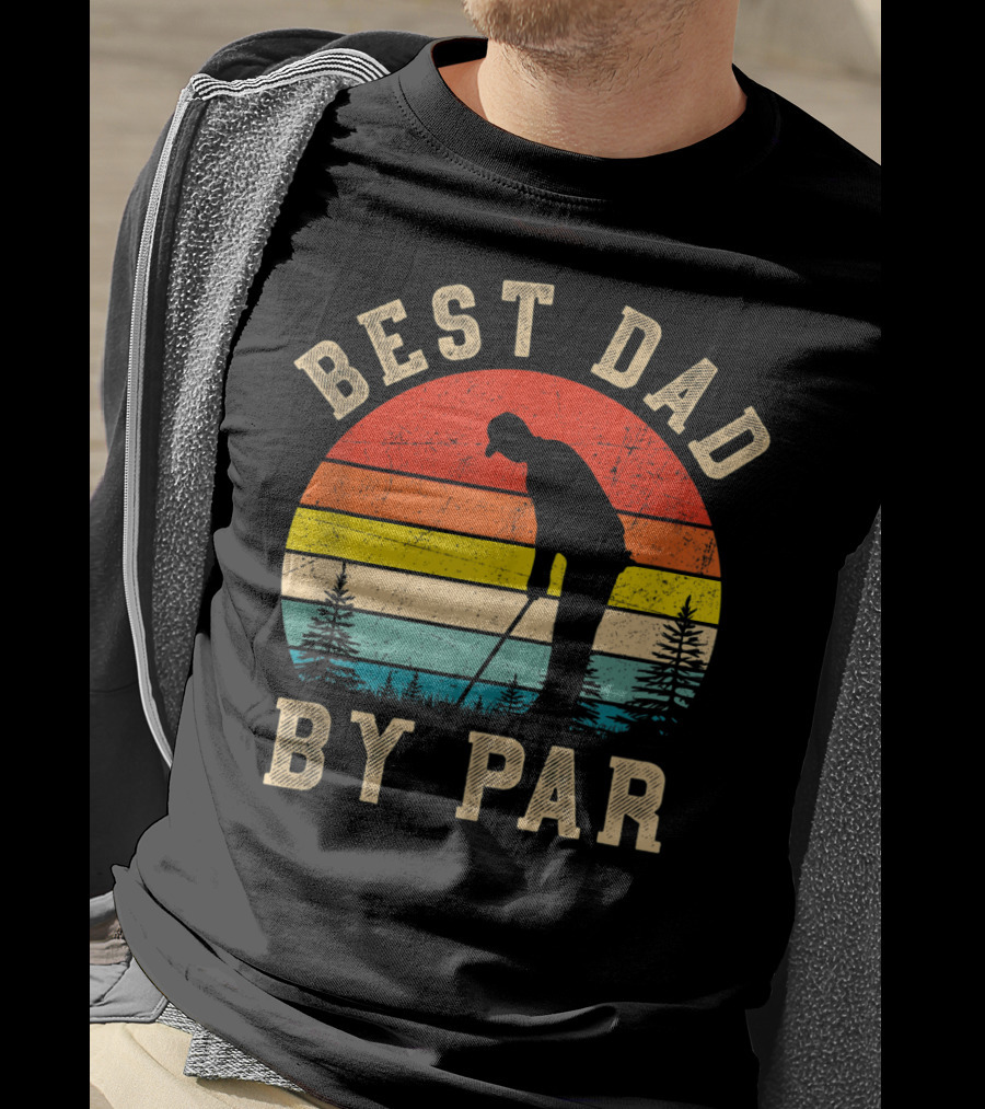 Best Dad By Par Daddy Golf Lover Golfer Retro Vintage Sunset T-Shirt