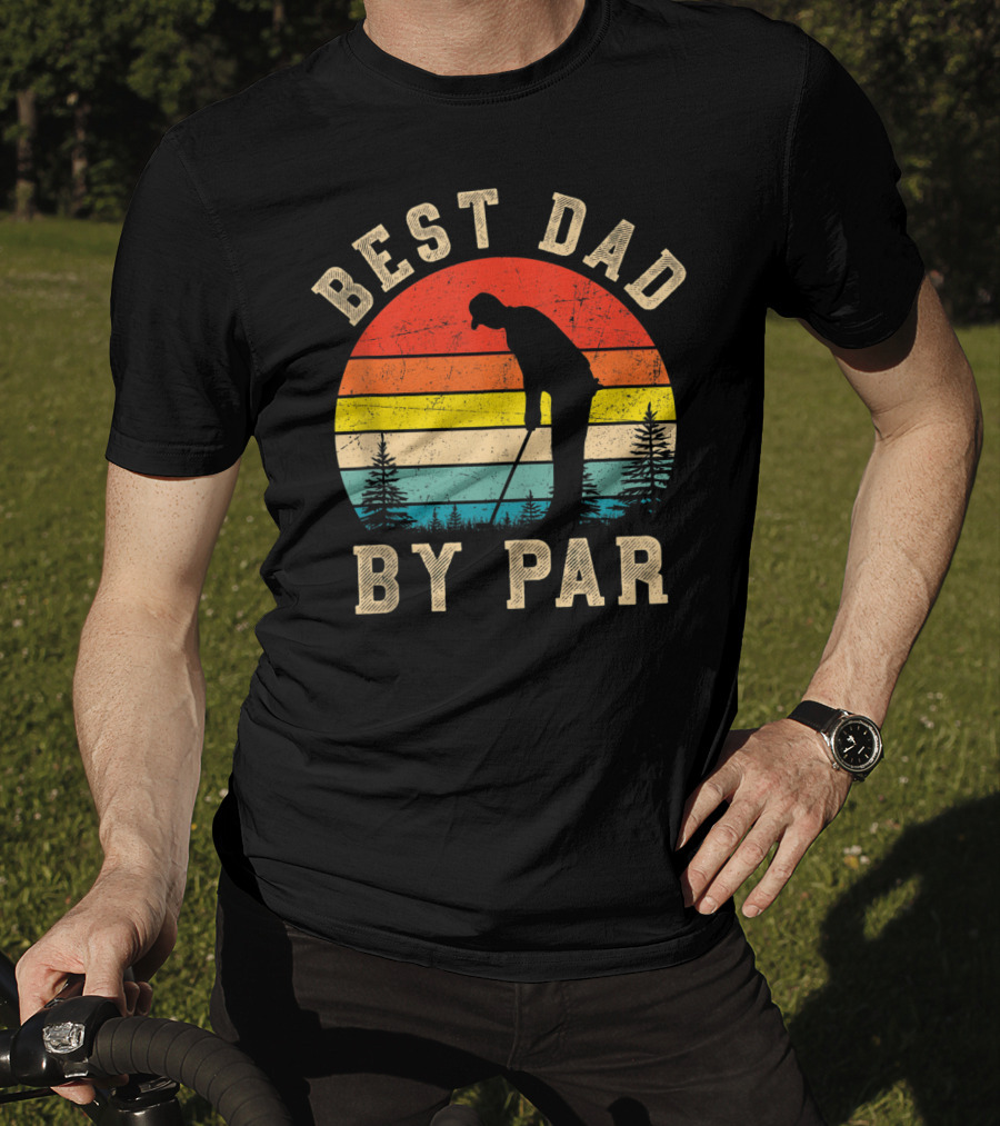 Best Dad By Par Daddy Golf Lover Golfer Retro Vintage Sunset T-Shirt