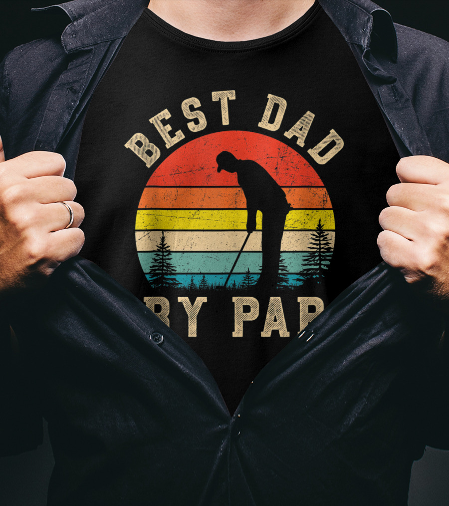 Best Dad By Par Daddy Golf Lover Golfer Retro Vintage Sunset T-Shirt