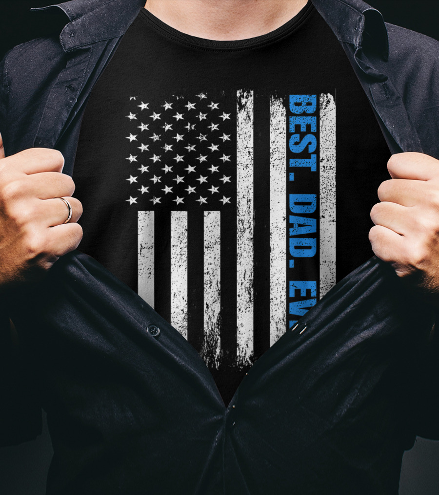 Best Dad Ever USA Flag Fathers Day Police Thin Blue Line T-Shirt