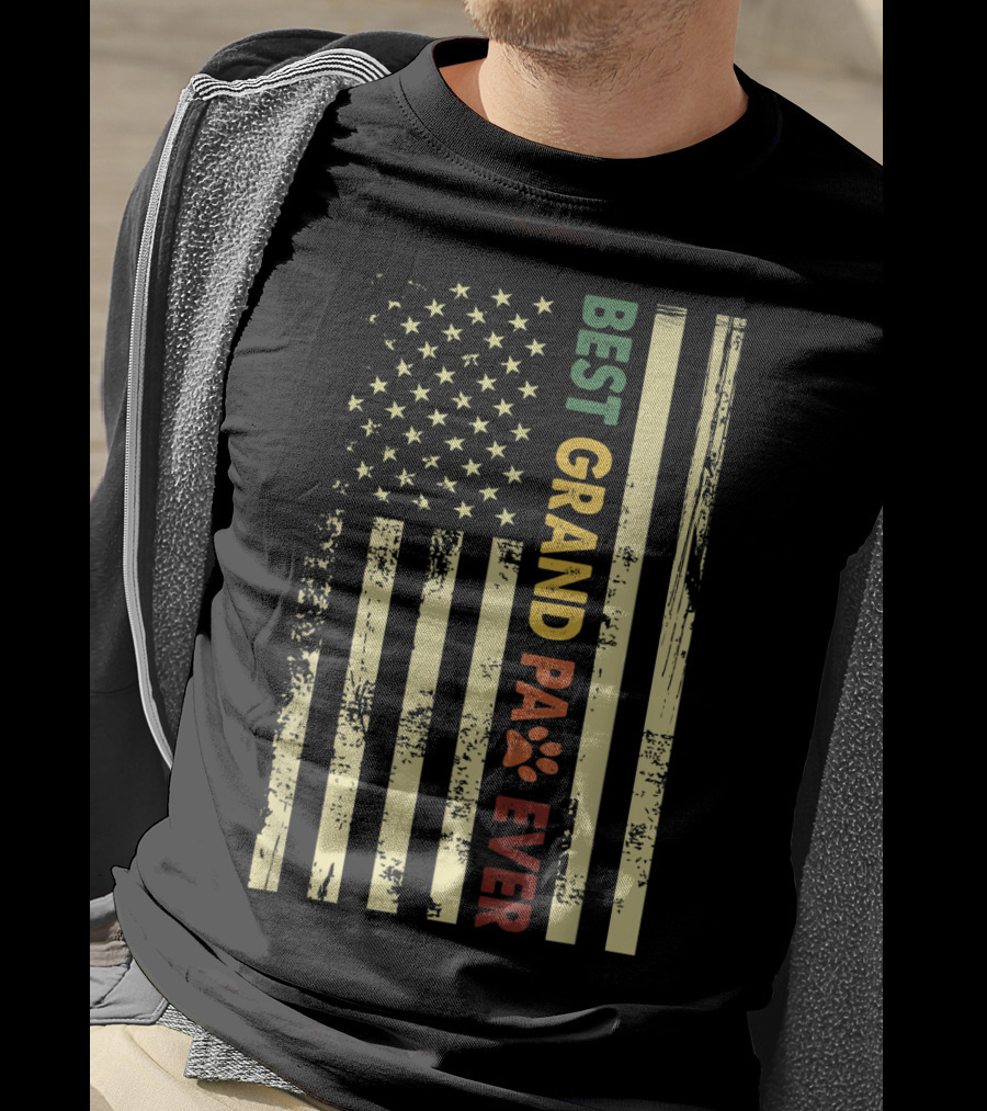 Best Grandpaw Ever American Flag Paw Prints T-Shirt