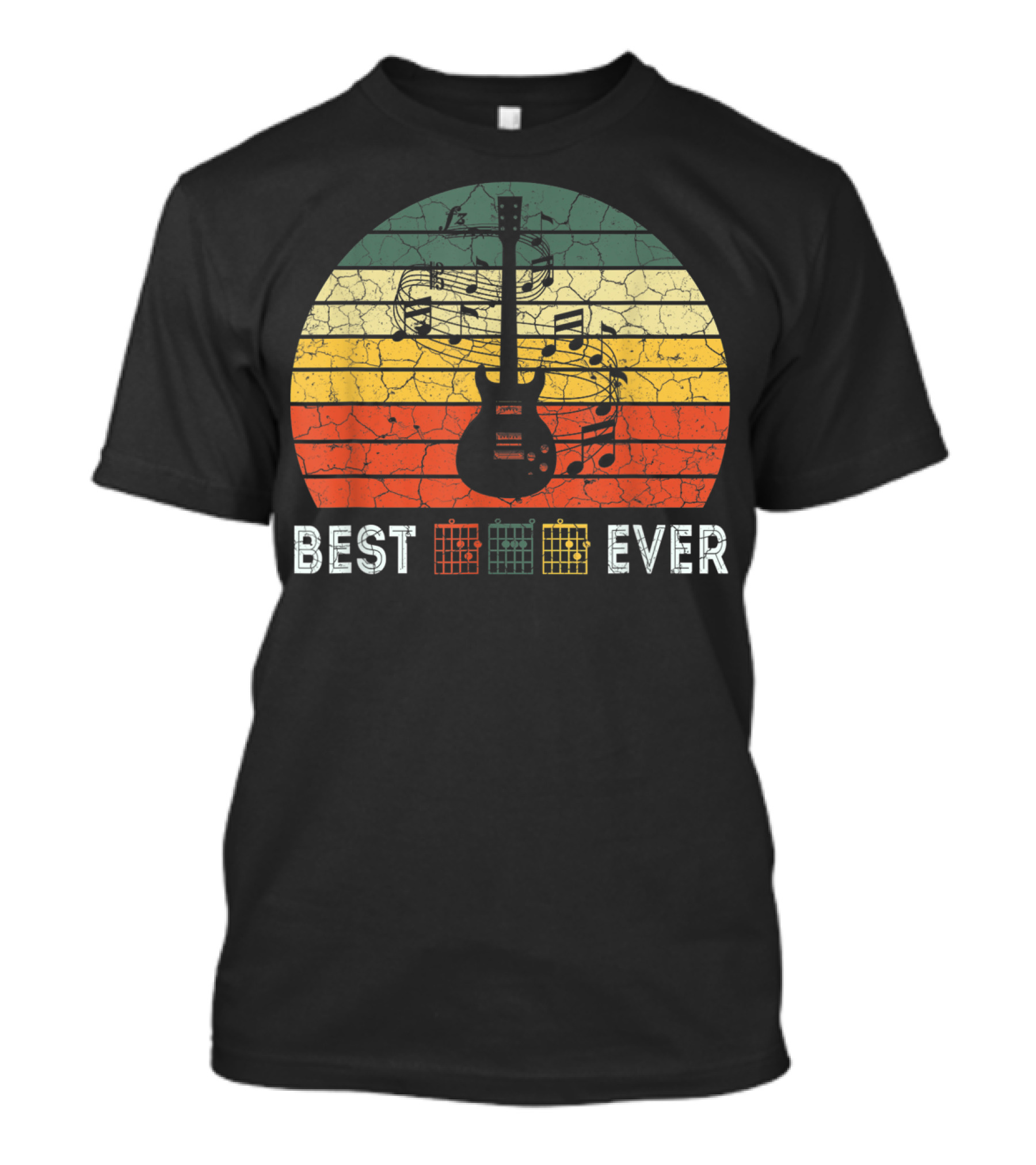 Best Guitar Dad Ever Music Vintage Father Retro Stripes T-Shirt