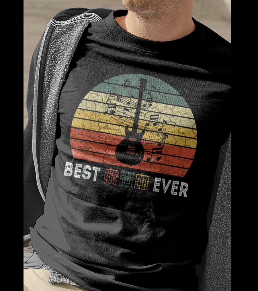 Best Guitar Dad Ever Music Vintage Father Retro Stripes T-Shirt