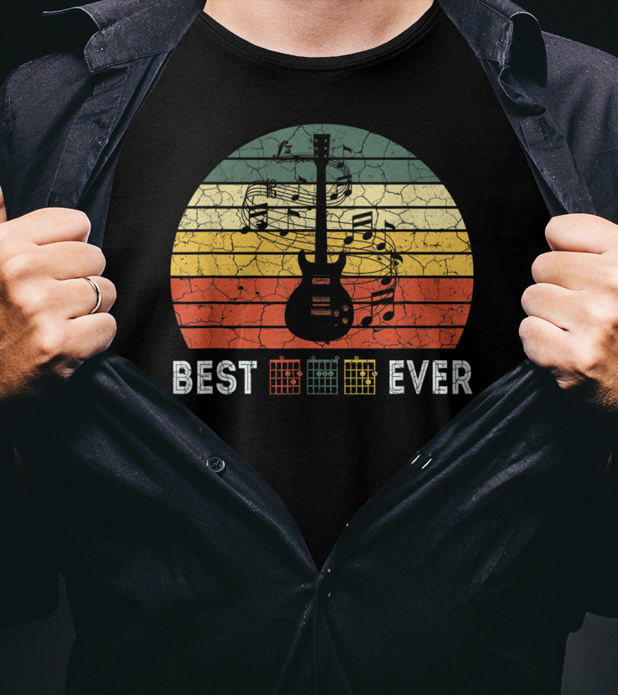 Best Guitar Dad Ever Music Vintage Father Retro Stripes T-Shirt