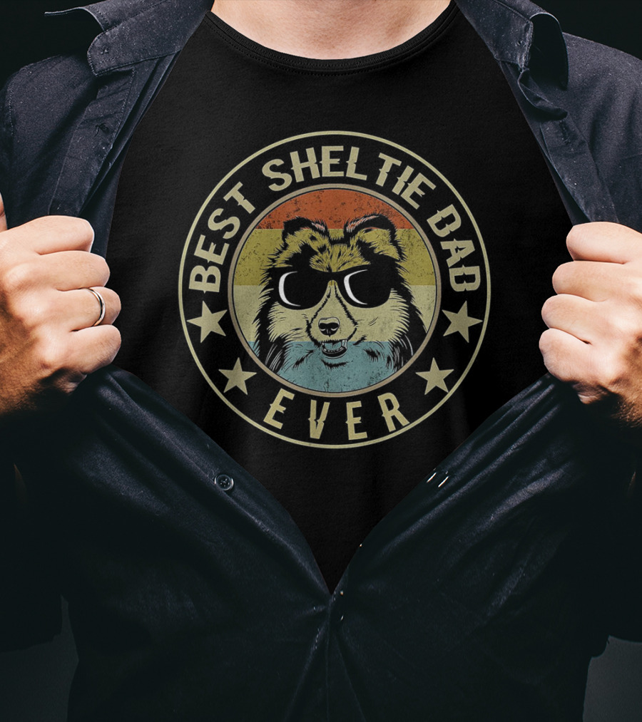 Best Sheltie Dad Ever Vintage Sunglasses T-Shirt
