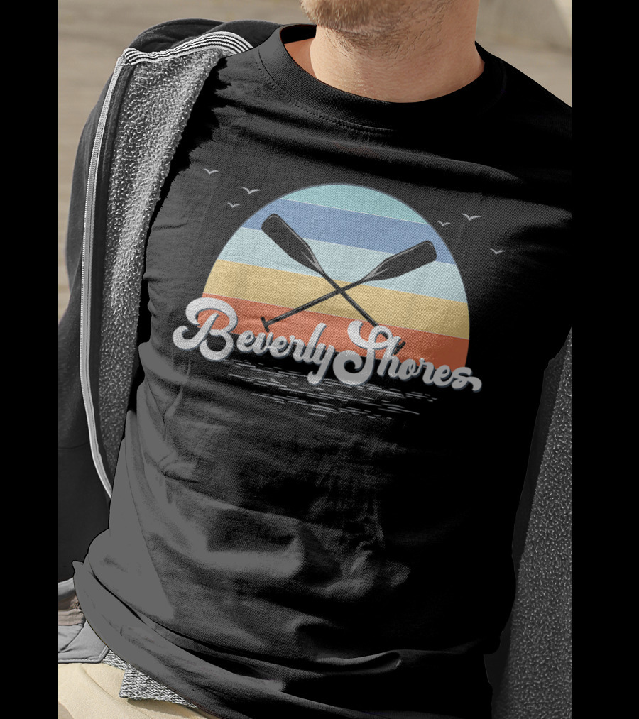 Beverly Shores Indiana Retro Vintage Sunset Paddles And Birds T-Shirt