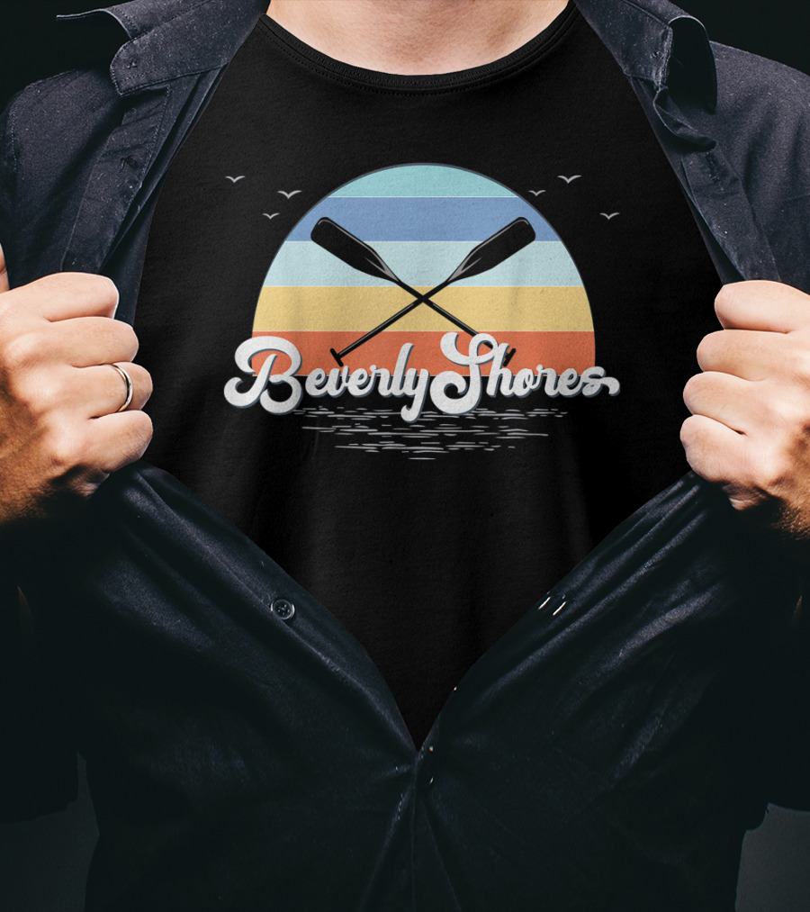 Beverly Shores Indiana Retro Vintage Sunset Paddles And Birds T-Shirt