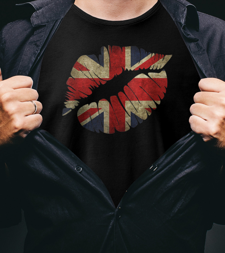 Britain Flag Union Jack Lips UK Kiss T-Shirt