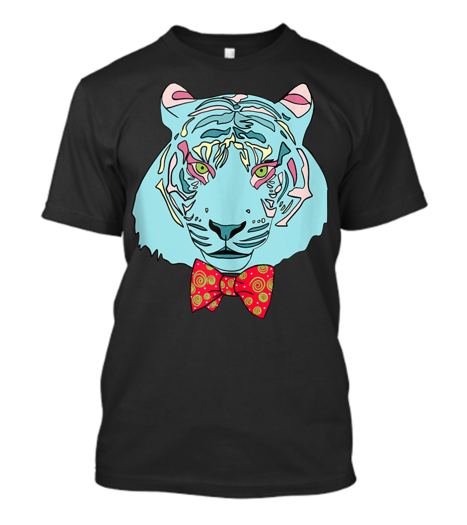 Colorful Tiger Head With Spiraled Bow Tie T-Shirt