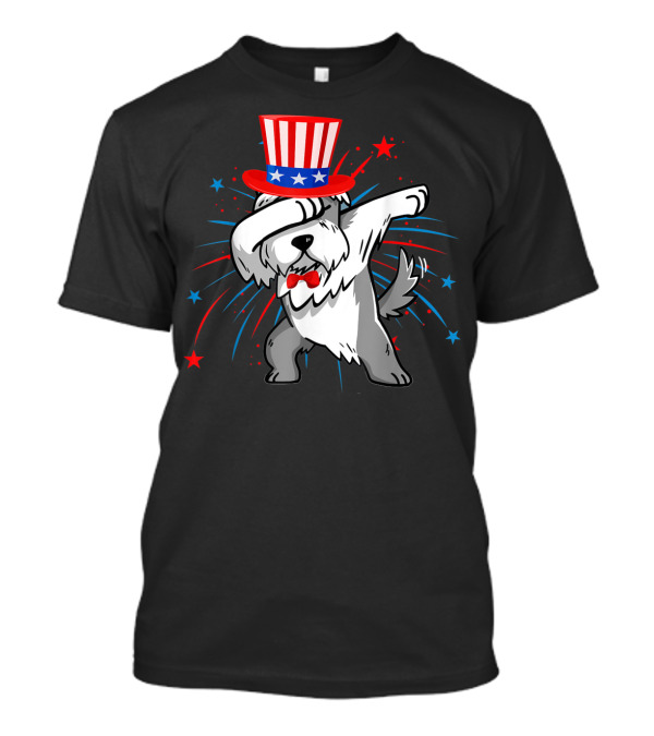 Dabbing Miniature Schnauzer Firework 4th Of July Patriotic Hat And Bow Tie T-Shirt