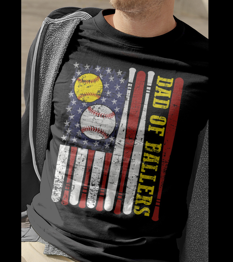 Dad Of Ballers American Flag Baseball Softball T-Shirt