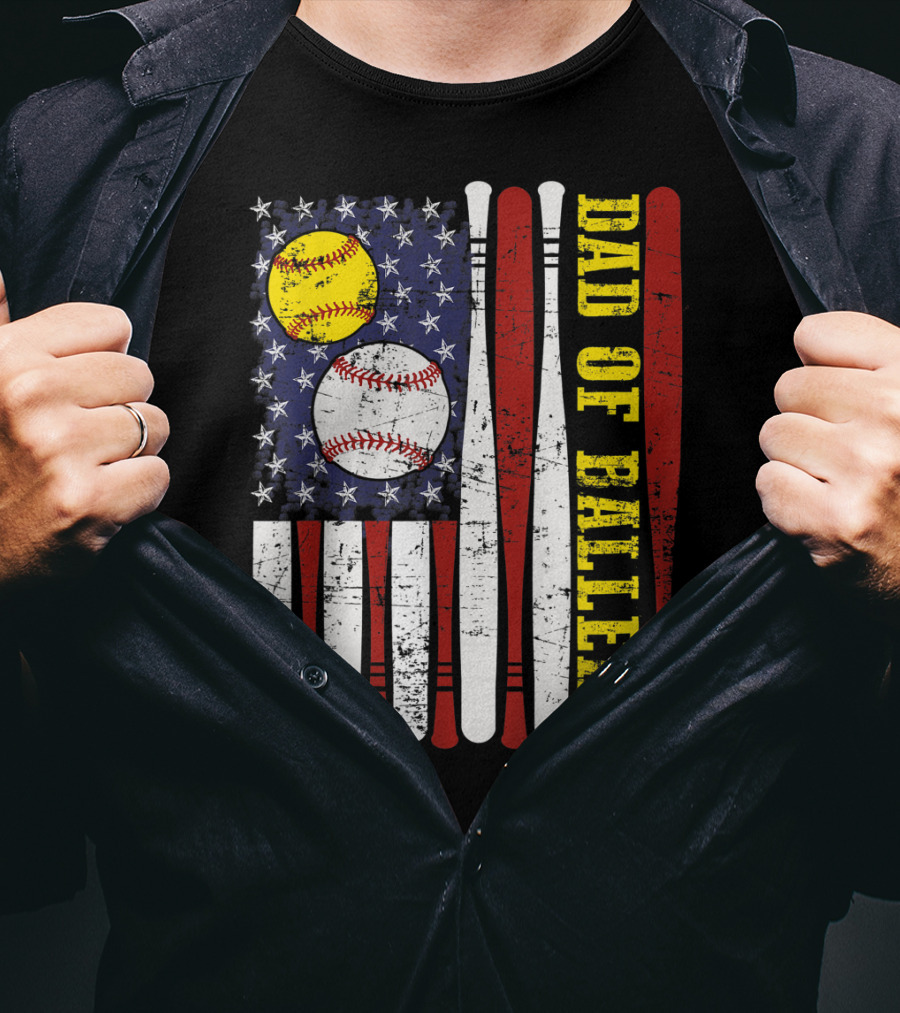 Dad Of Ballers American Flag Baseball Softball T-Shirt
