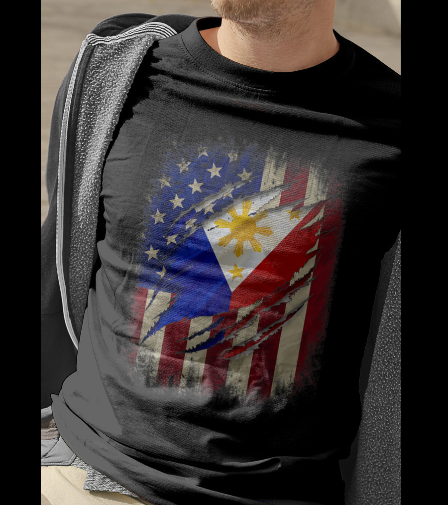 Filipino American Flag With Filipino Blood Inside T-Shirt