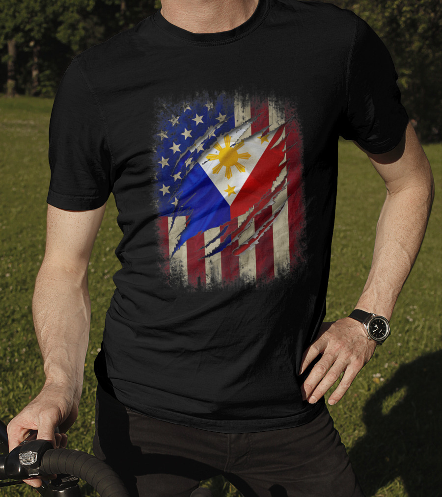 Filipino American Flag With Filipino Blood Inside T-Shirt