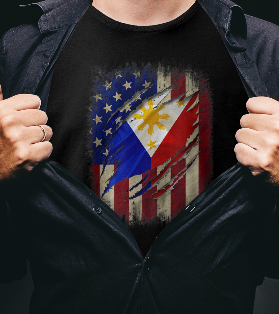 Filipino American Flag With Filipino Blood Inside T-Shirt