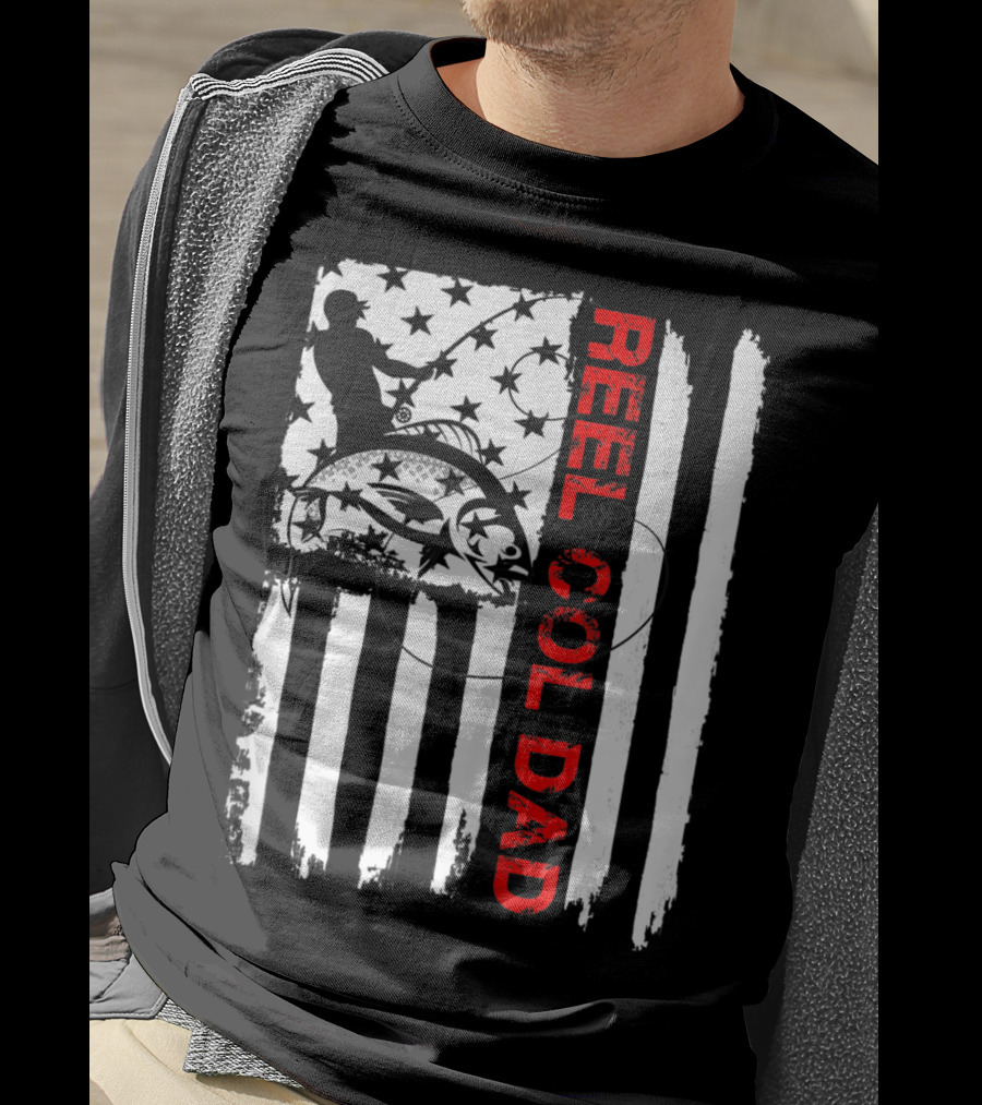 Fishing American Flag Reel Cool Dad T-Shirt