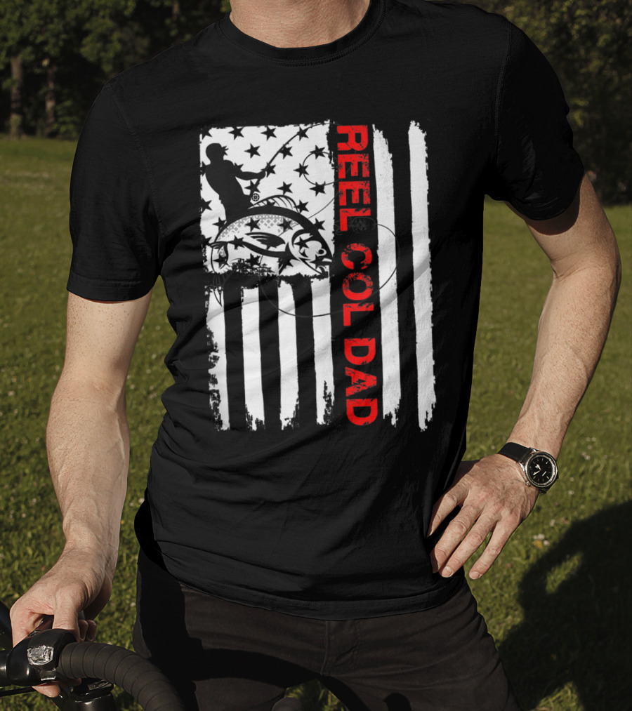 Fishing American Flag Reel Cool Dad T-Shirt