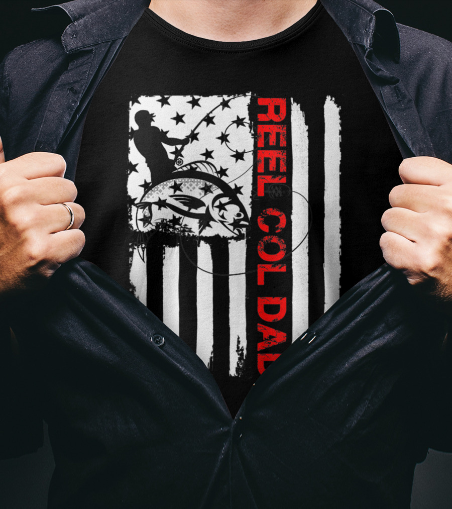 Fishing American Flag Reel Cool Dad T-Shirt