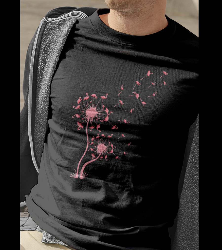Flamingo Dandelion Flower Blow In The Wind T-Shirt
