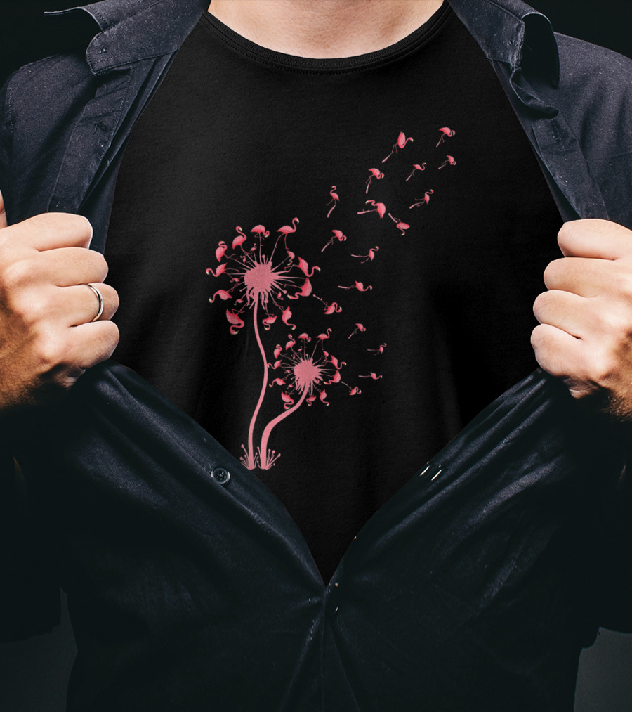 Flamingo Dandelion Flower Blow In The Wind T-Shirt