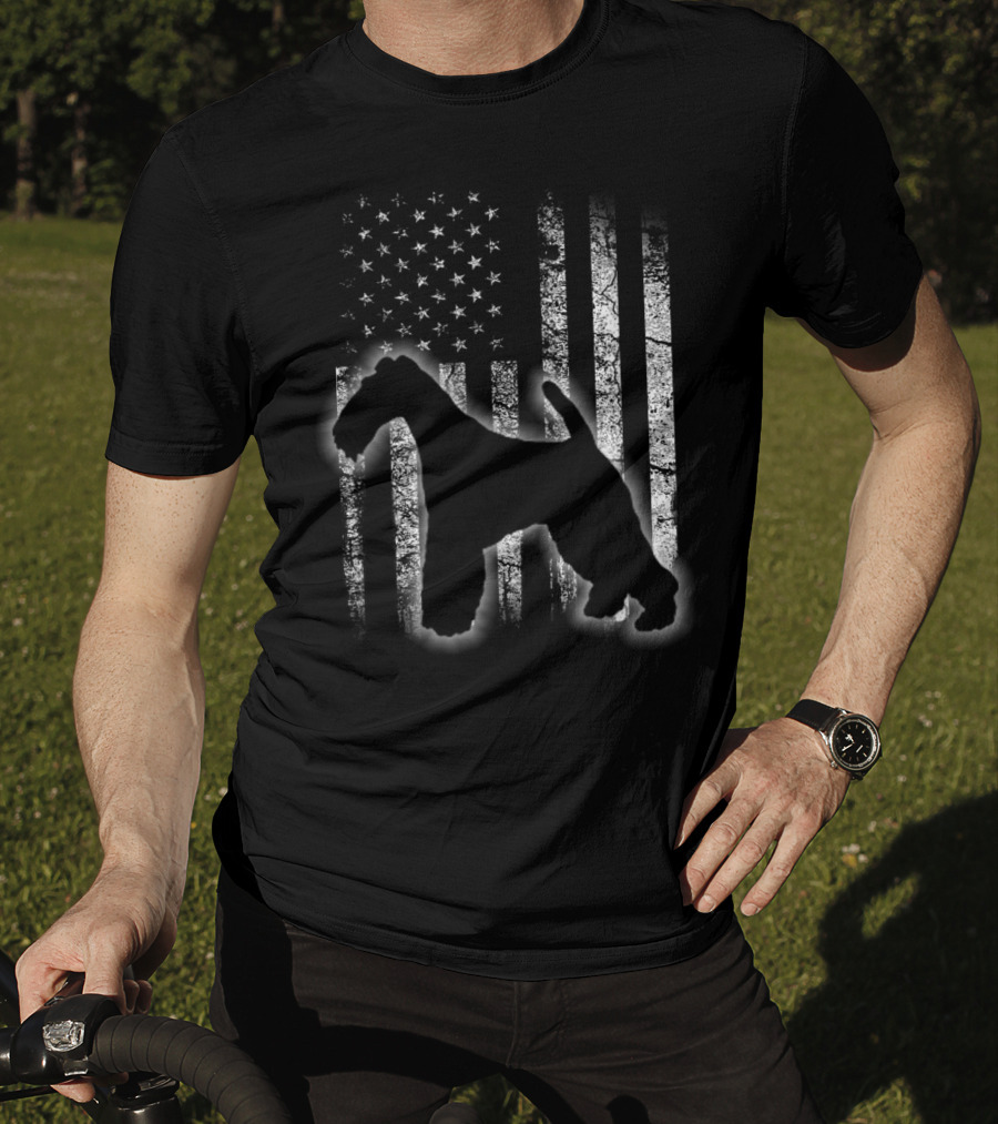 American Flag Wire Fox Terrier Dog Silhouette Love T-Shirt