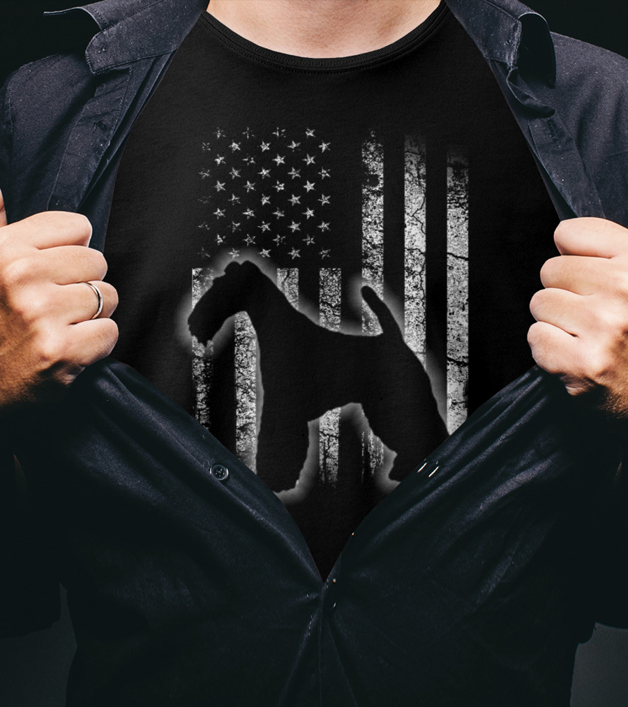 American Flag Wire Fox Terrier Dog Silhouette Love T-Shirt