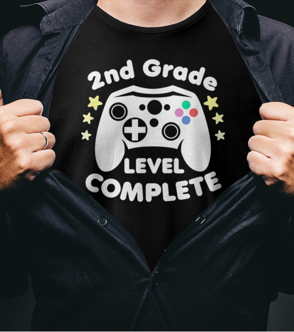 2nd Grade Level Complete Graduation Day Gamer Controller Stars T-Shirt