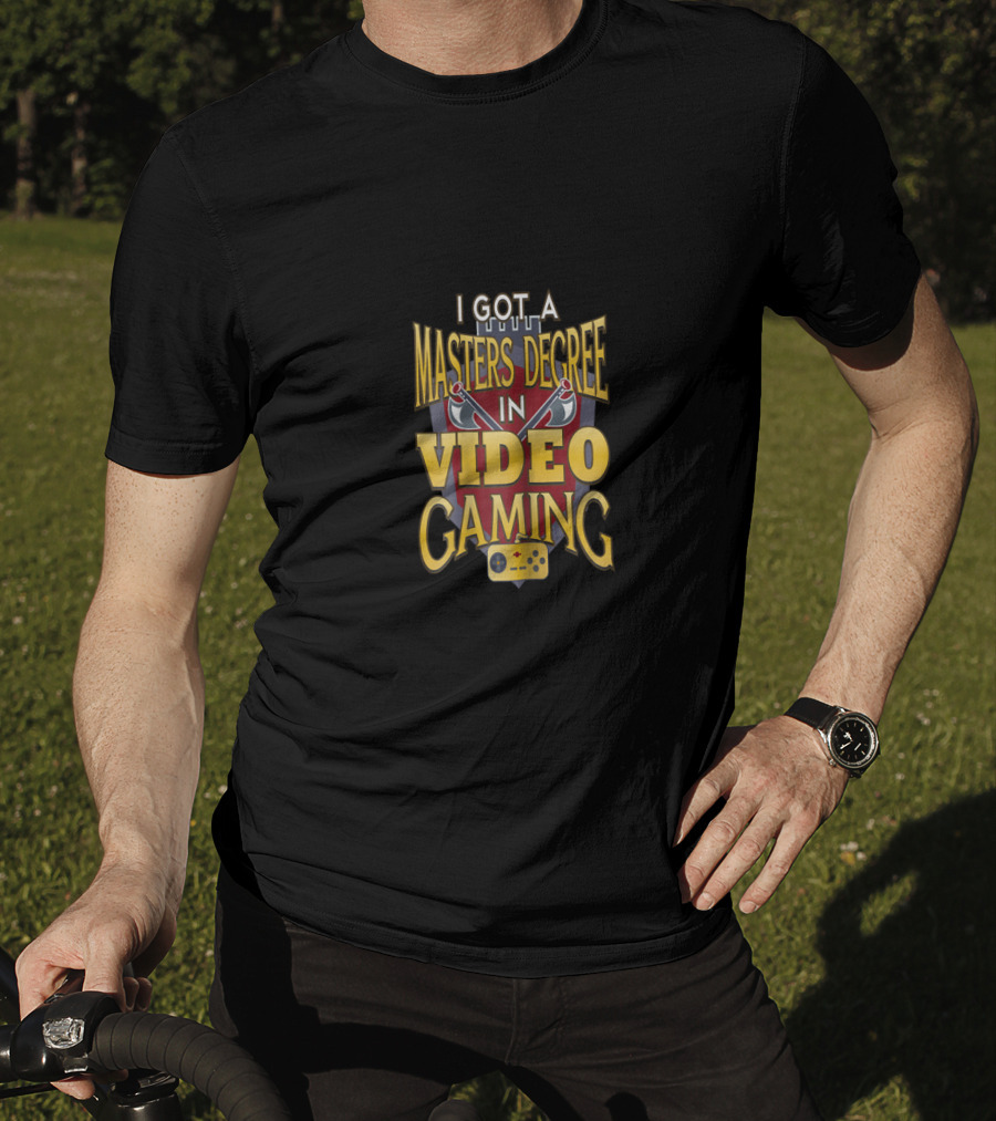 I Got A Masters Degree In Video Gaming With Game Controller Icon And Medal Ribbon Graphics T-Shirt