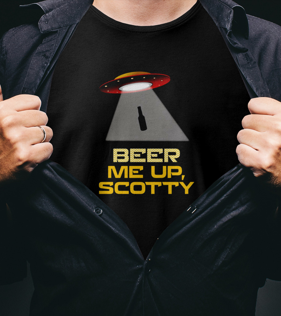 Beer Me Up Scotty UFO Funny Beer Lovers Alien Abduction T-Shirt