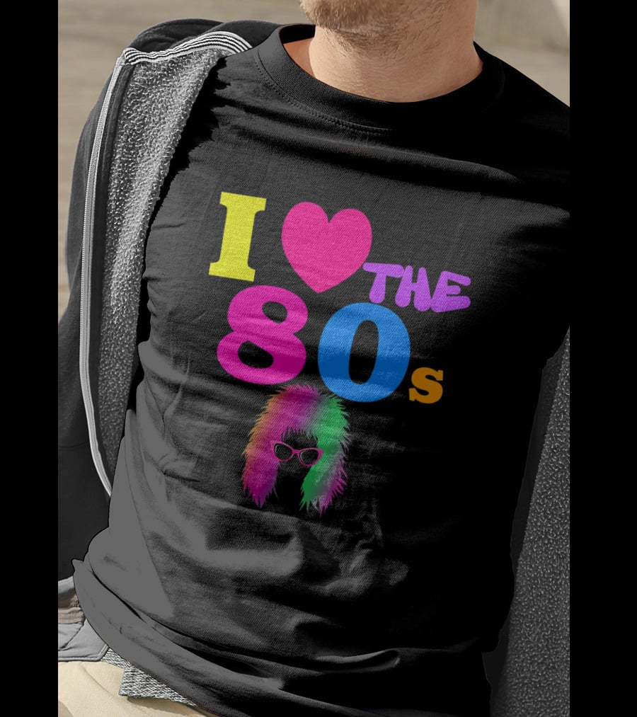 I Love The 80s Neon Heart With Punk Rocker Hair And Sunglasses T-Shirt