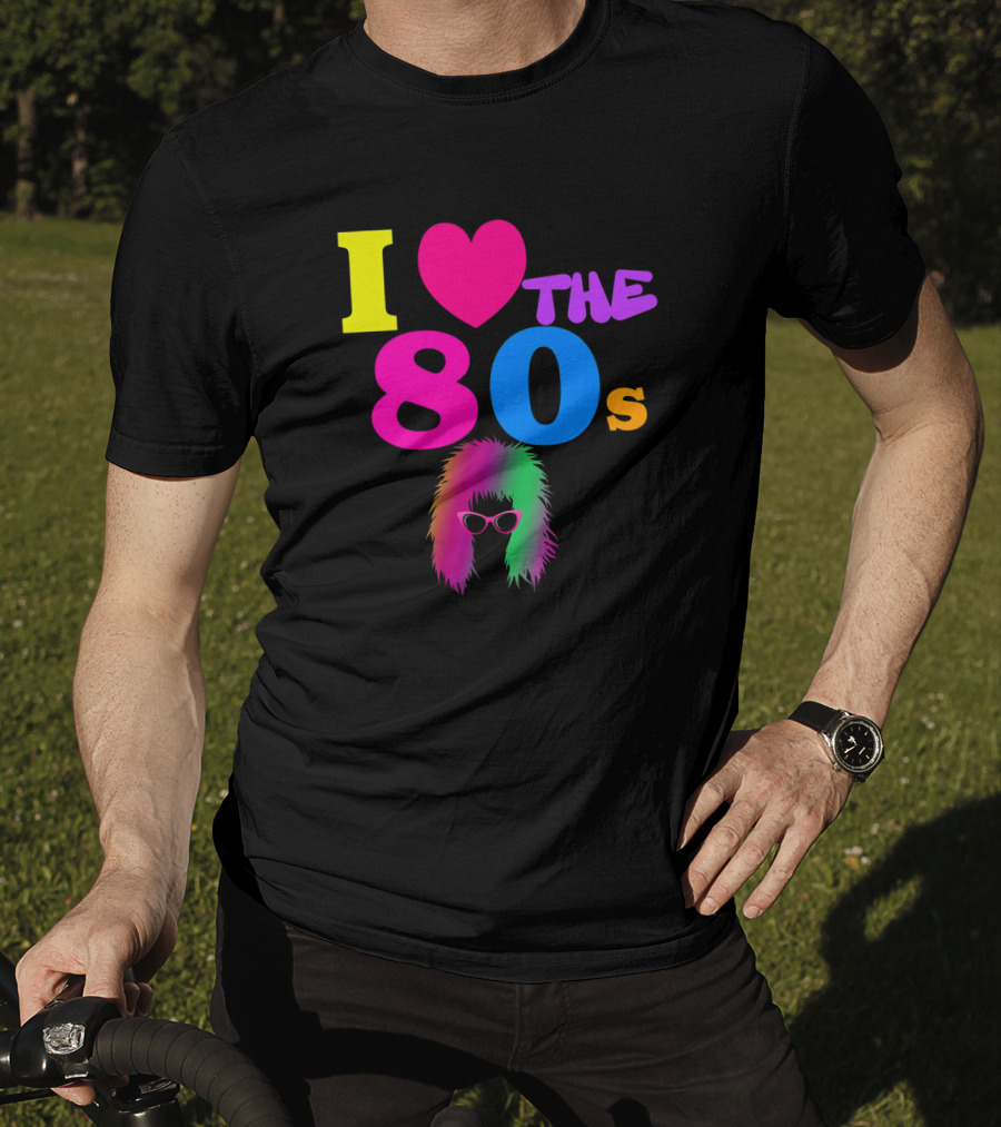 I Love The 80s Neon Heart With Punk Rocker Hair And Sunglasses T-Shirt